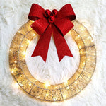 50CM LED Christmas Wreath – Warm Light Garland with Big Bowknot
