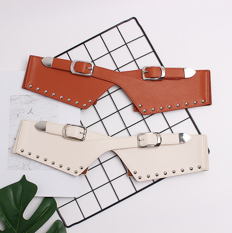 Wide Elastic Rivet Belt – Women’s Decorative Waistband