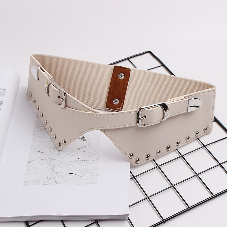 Wide Elastic Rivet Belt – Women’s Decorative Waistband
