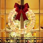 50CM LED Christmas Wreath – Warm Light Garland with Big Bowknot