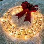 50CM LED Christmas Wreath – Warm Light Garland with Big Bowknot