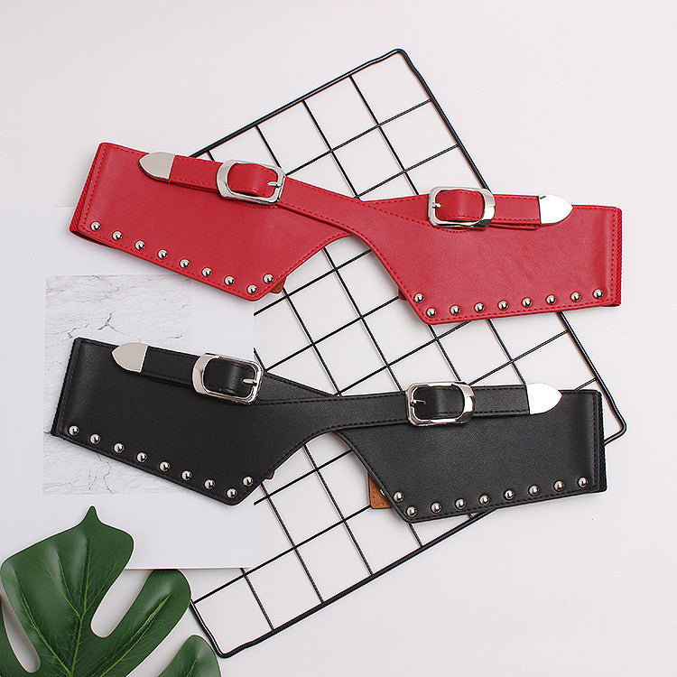 Wide Elastic Rivet Belt – Women’s Decorative Waistband