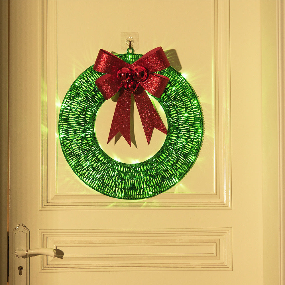 50CM LED Christmas Wreath – Warm Light Garland with Big Bowknot
