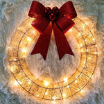 50CM LED Christmas Wreath – Warm Light Garland with Big Bowknot